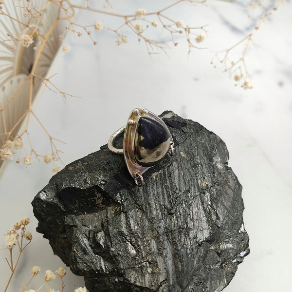 Magnetite and Pyrite Sterling Silver ring size 7