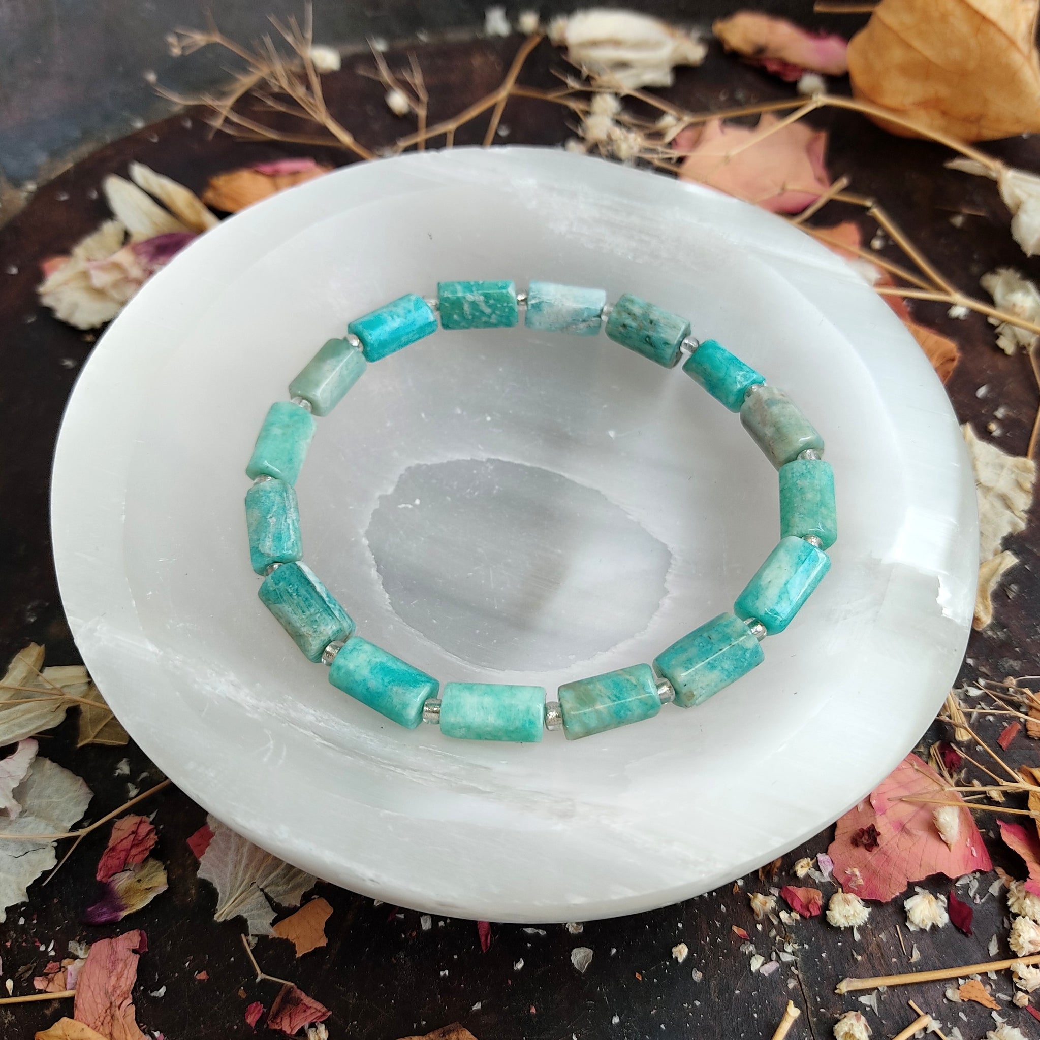 Amazonite faceted tube beads bracelet