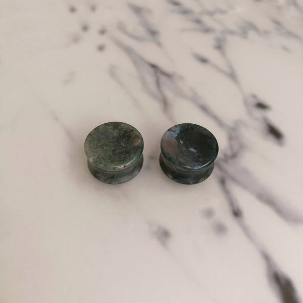 Moss Agate Double Flared Concave Plug