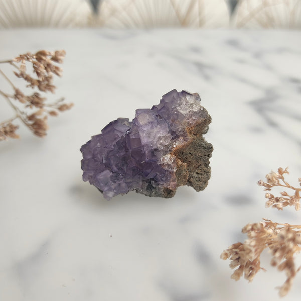 Purple Fluorite and Calcite specimen