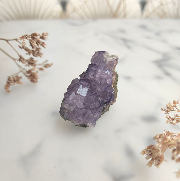 Purple Fluorite and Calcite specimen