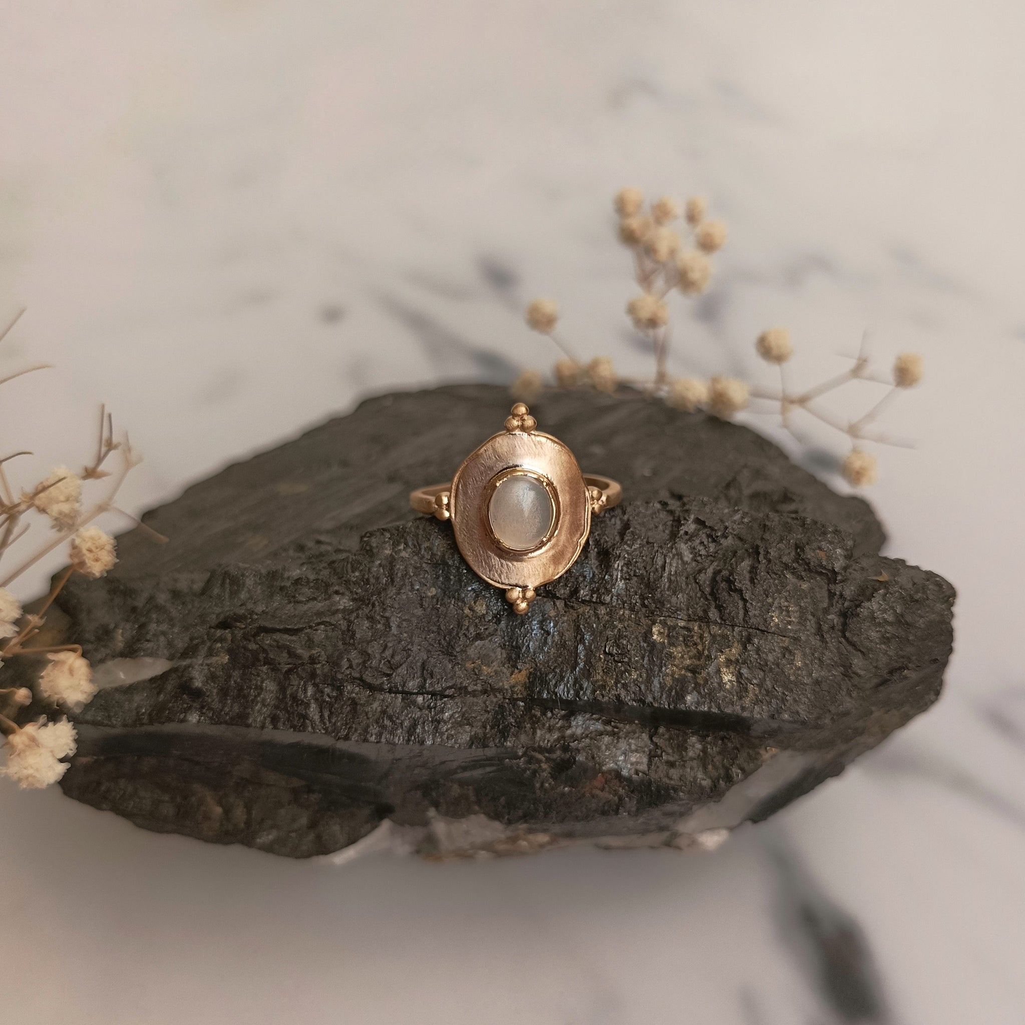 White Moonstone Gold Plated ring