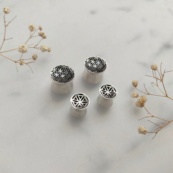 Sterling Silver Flower of Life plugs