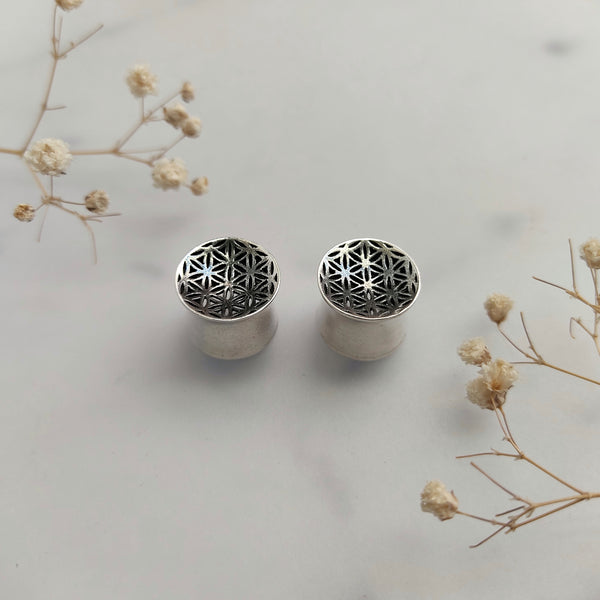 Sterling Silver Flower of Life plugs
