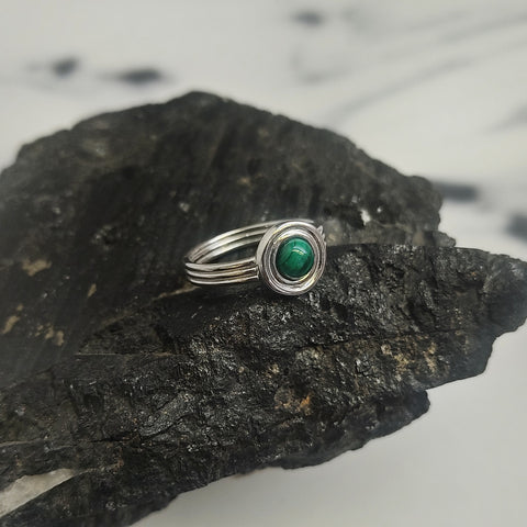 Round Malachite Sterling Silver ring