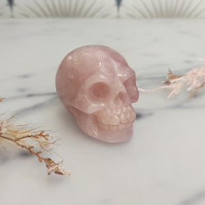 Handcarved Rose Quartz Skull