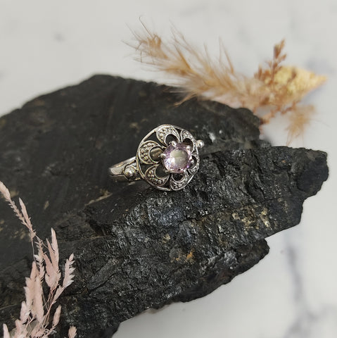 Faceted Amethyst Sterling Silver Flower ring size 7