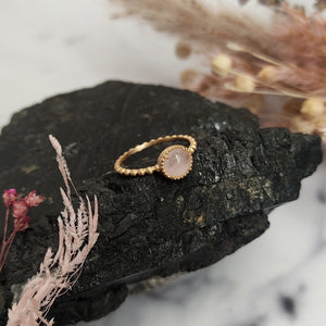 Rose Quartz Gold Plated Beads ring