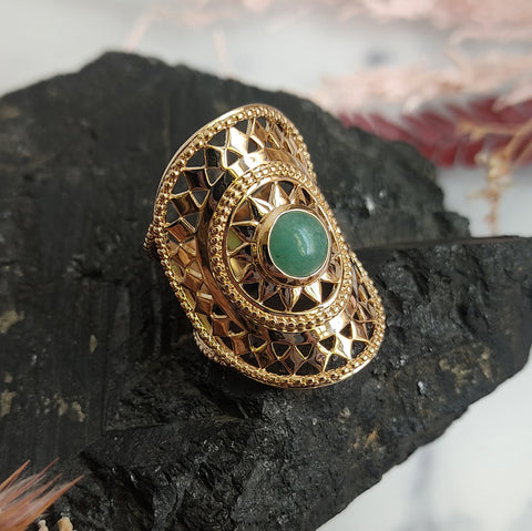 Green Aventurine Filigree Gold Plated ring
