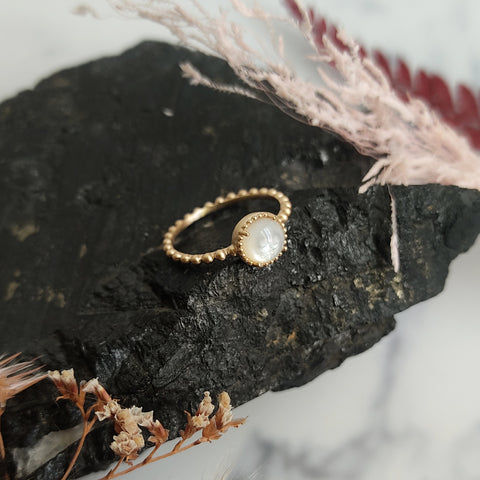 White Moonstone Gold Plated Beads ring