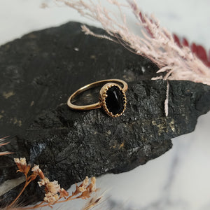 Oval Black Agate Gold Plated ring
