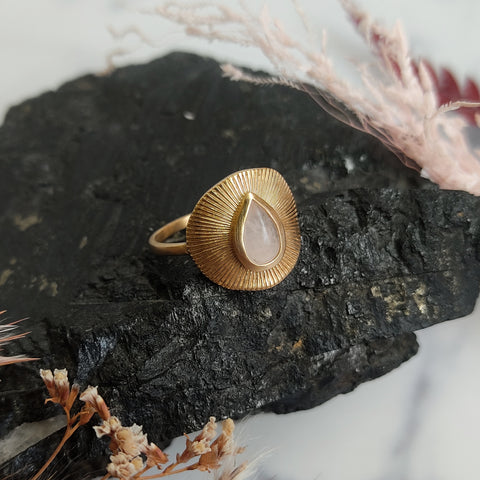 Teardrop Rose Quartz Gold Plated ring