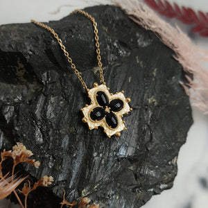 Black Agate Flower Gold Plated Necklace
