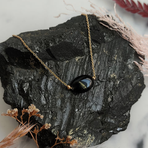 Obsidian Bead Gold Plated Necklace