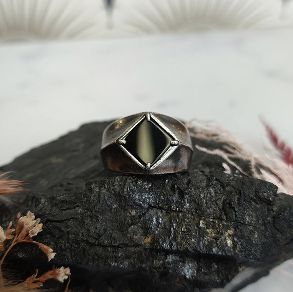 Square Black Agate Sterling Silver Signet Ring