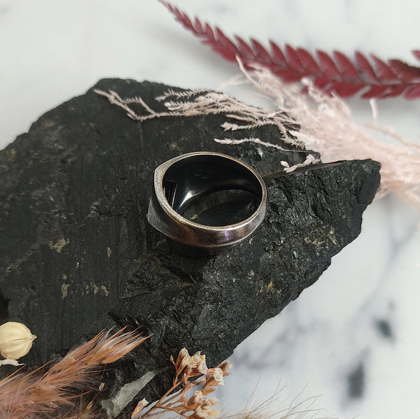 Square Black Agate Sterling Silver Signet Ring