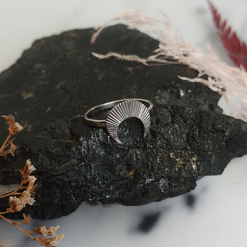 Textured Crescent Moon Sterling Silver ring