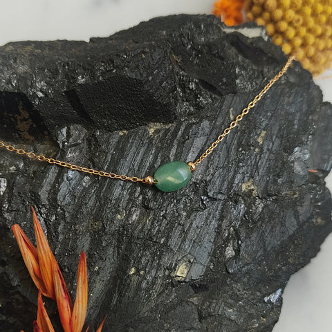 Green Aventurine Bead Gold Plated Necklace