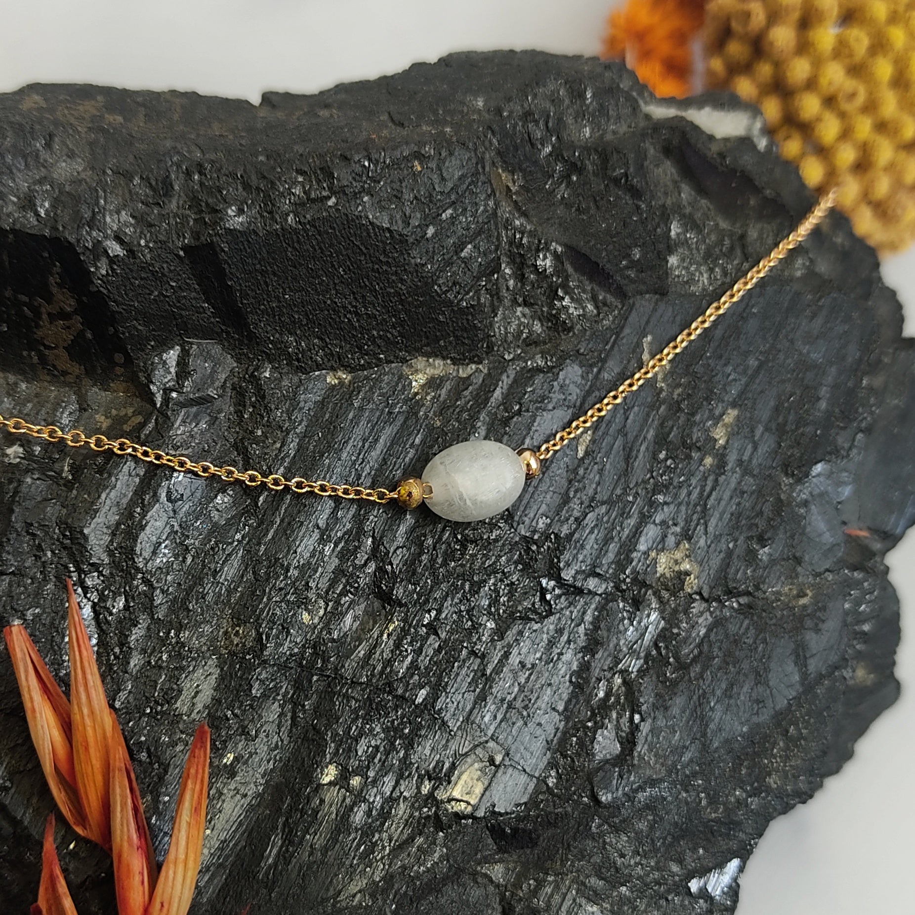 Moonstone Bead Gold Plated Necklace