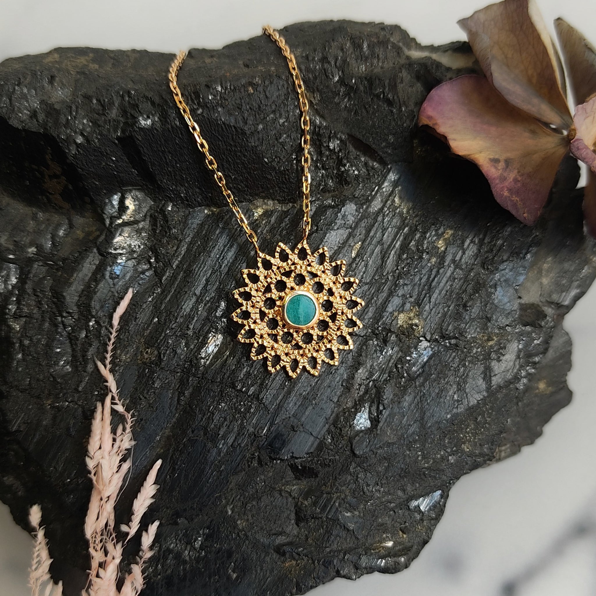 Amazonite Gold Plated Sun Necklace
