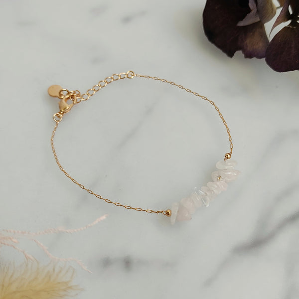 Rose Quartz Baroque Beads Gold Plated Chain Bracelet