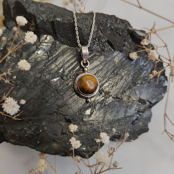 Round with dots Tiger's Eye Sterling Silver pendant
