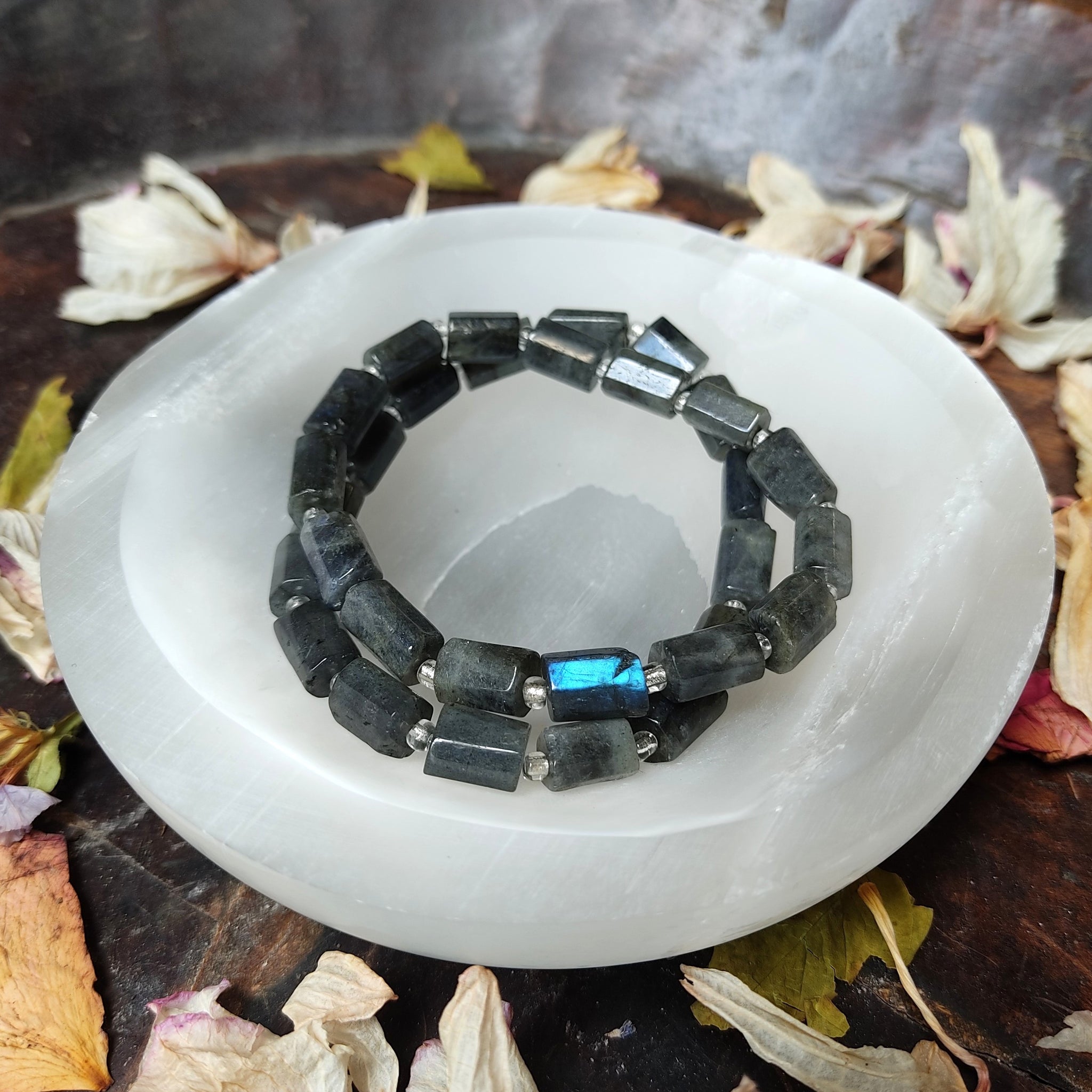 Labradorite faceted tube beads bracelet