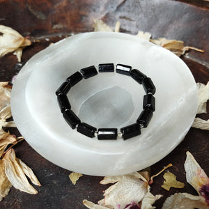 Obsidian faceted tube beads bracelet