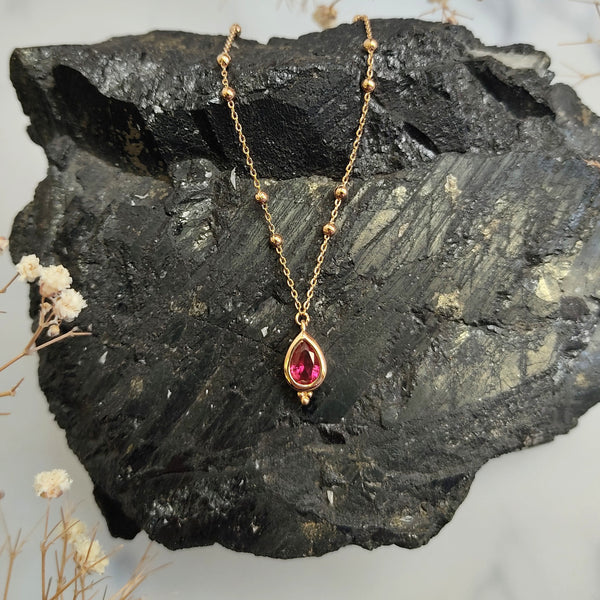 Teardrop Faceted Garnet Gold Plated Necklace