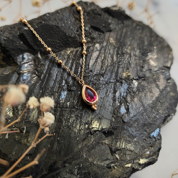 Teardrop Faceted Garnet Gold Plated Necklace
