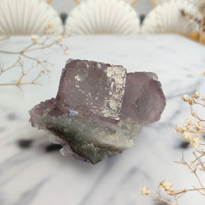 Purple Cubic Fluorite with Calcite