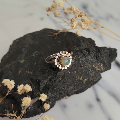 Ethiopian White Opal Sterling Silver ring size 8.5