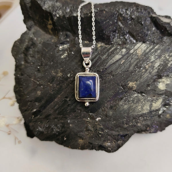 Rectangle with dots Lapis Lazuli Sterling Silver pendant